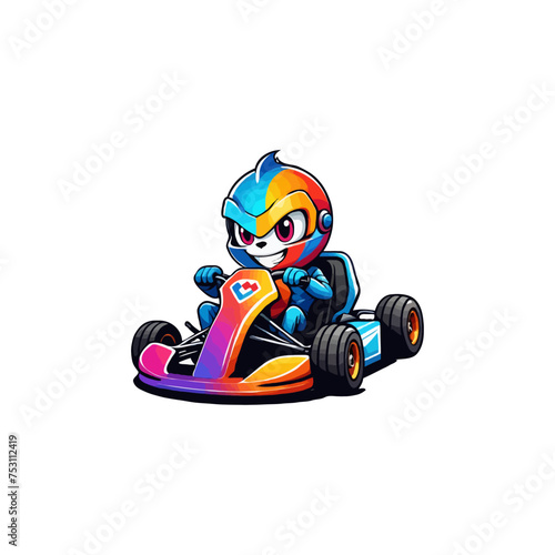 Karting Vector Mascot logo design template. Go Kart racing illustration in colorful design, good for event logo, t shirt design and racing team logo. cartoon fun racing logo illustration