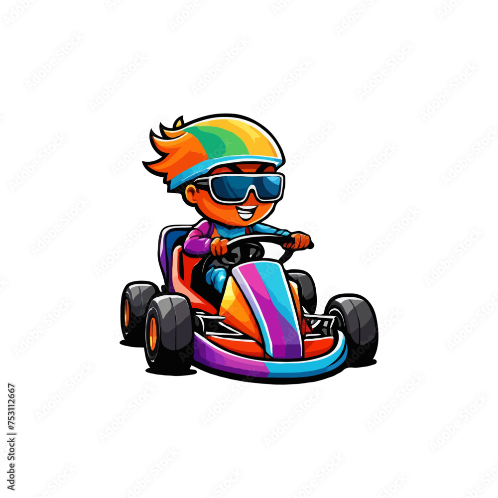 Karting Vector Mascot logo design template. Go Kart racing illustration in colorful design, good for event logo, t shirt design and racing team logo. cartoon fun racing logo illustration Karting Vector Mascot logo design template. Go Kart racing illustration in colorful design, good for event logo, t shirt design and racing team logo. cartoon fun racing logo illustration