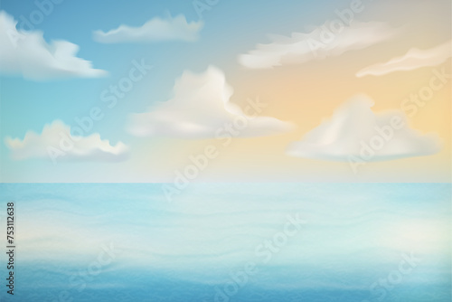 seascape with sand beach sea waves sky and clouds vector illustration