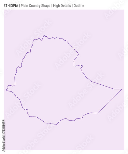 Ethiopia plain country map. High details. Outline style. Shape of Ethiopia. Vector illustration.