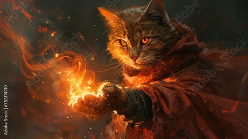 A feline mage its eyes glowing with eldritch fire photo