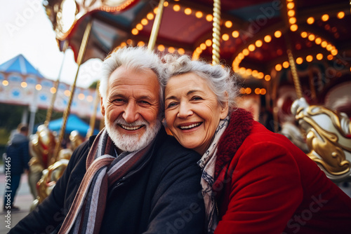 AI generated photo of elderly happy people spending weekend in amusement park © Tetiana
