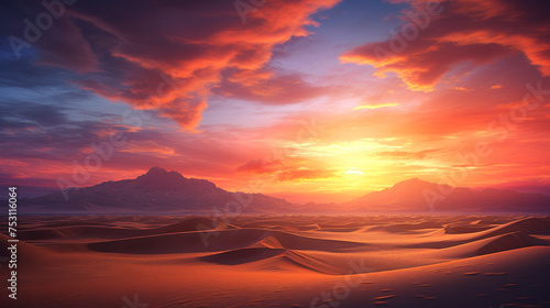 Dynamic shot of the sun setting over a vast desert landscape