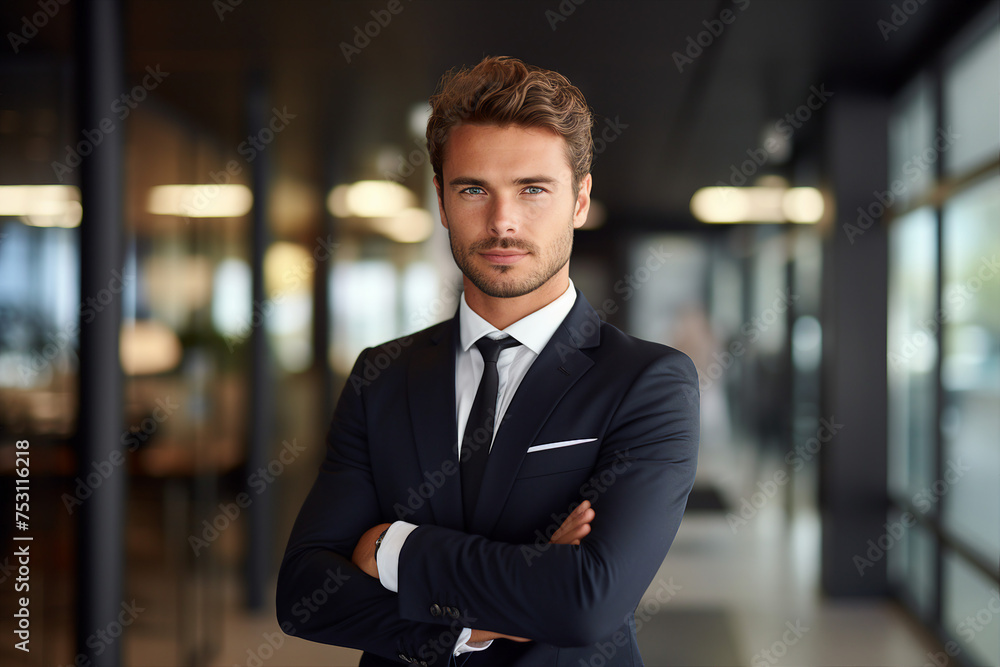 Fototapeta premium Happy busy professional mid aged businessman ceo manager working in office generative AI