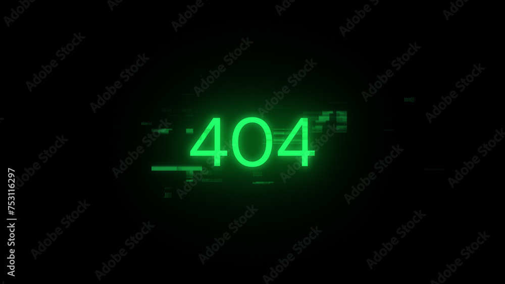 3D rendering error 404 text with screen effects of technological glitches