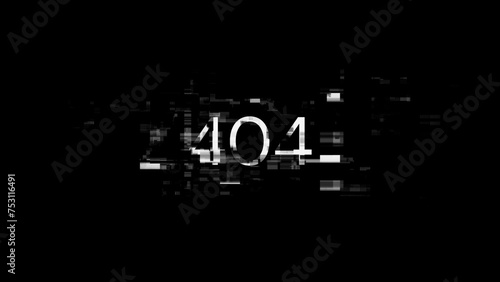 3D rendering error 404 text with screen effects of technological glitches