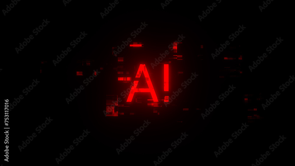 3D rendering AI text with screen effects of technological glitches 3D rendering AI text with screen effects of technological glitches