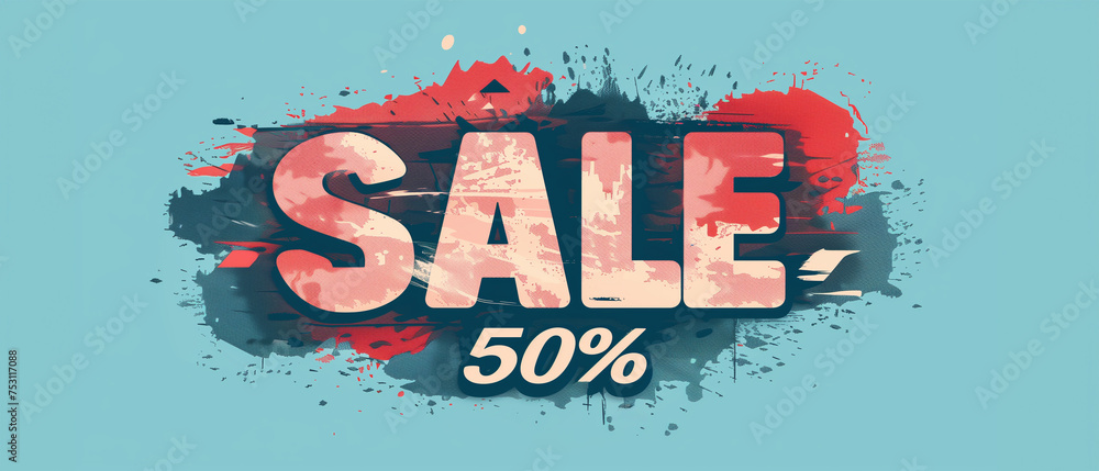 50 percent sale graphic design view. Multicoloured illustration - obrazy, fototapety, plakaty 