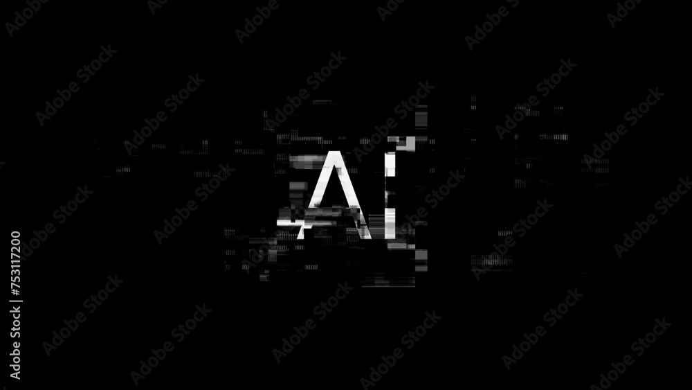 3D rendering AI text with screen effects of technological glitches 3D rendering AI text with screen effects of technological glitches