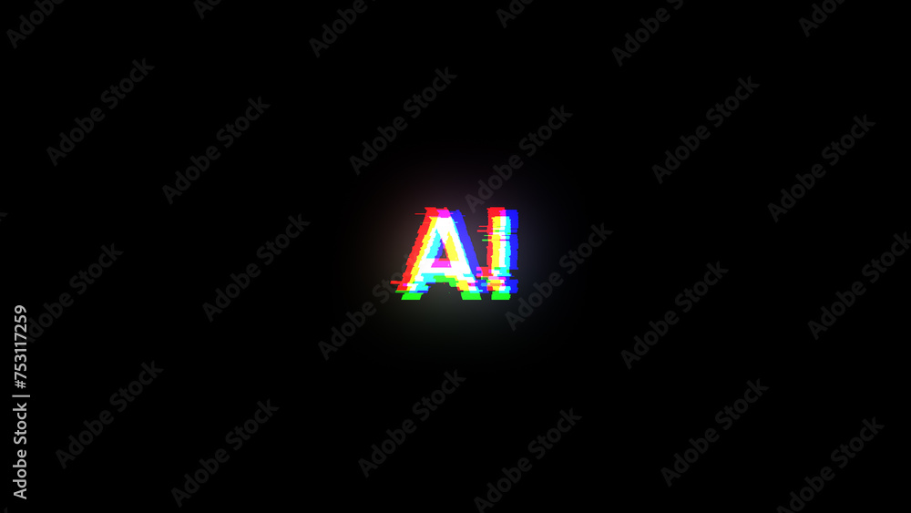 Obraz premium 3D rendering AI text with screen effects of technological glitches