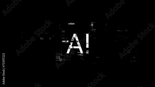 3D rendering AI text with screen effects of technological glitches