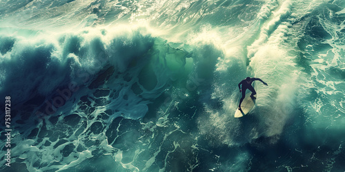 Surfer on the blue ocean waters  horizontal illustration 