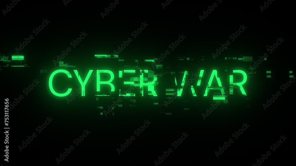 3D rendering cyber war text with screen effects of technological glitches 3D rendering cyber war text with screen effects of technological glitches