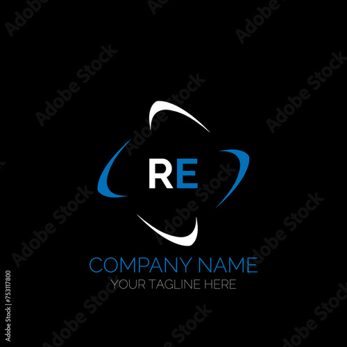 RE letter logo creative design. RE unique design. RE creative initials letter logo concept. RE letter logo design on black background.