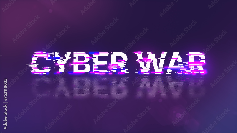 Obraz premium 3D rendering cyber war text with screen effects of technological glitches