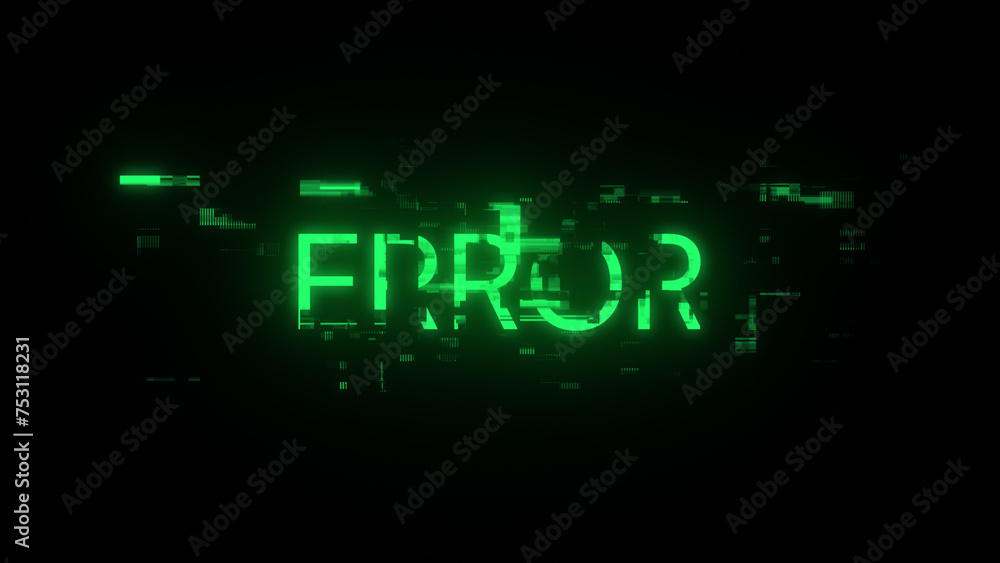 3D rendering error text with screen effects of technological glitches