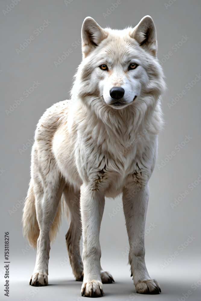Obraz premium Generative AI full height white wolf portrait