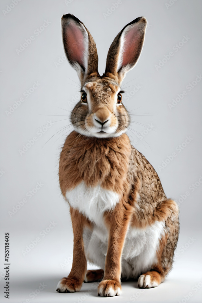Fototapeta premium Generative AI full height hare portrait, no background png