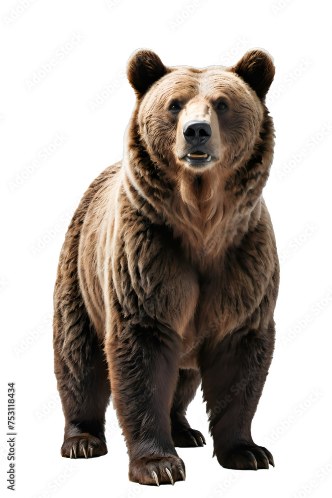 Fototapeta premium Generative AI full height brown bear portrait, no background png