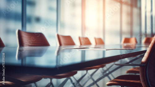 Empty Business Conference Room With A Large Conference Table Waiting For People To Have A Business Meeting