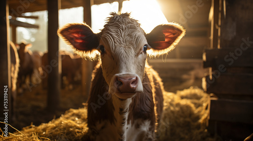 Portrait of a cow on a farm