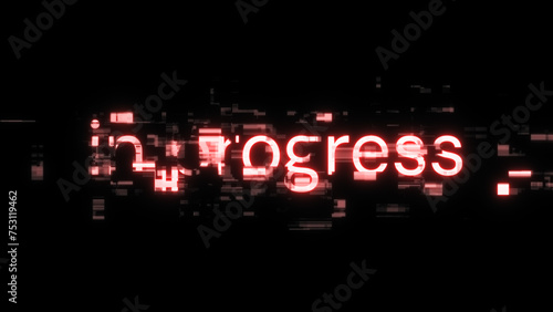 3D rendering in progress text with screen effects of technological glitches