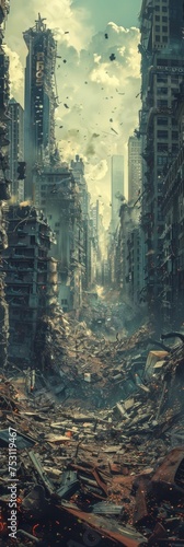 Ruins of a Once Great City: Post-Apocalyptic Industrial Wasteland Generative AI photo