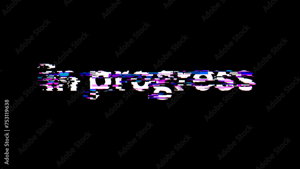 3D rendering in progress text with screen effects of technological glitches 3D rendering in progress text with screen effects of technological glitches