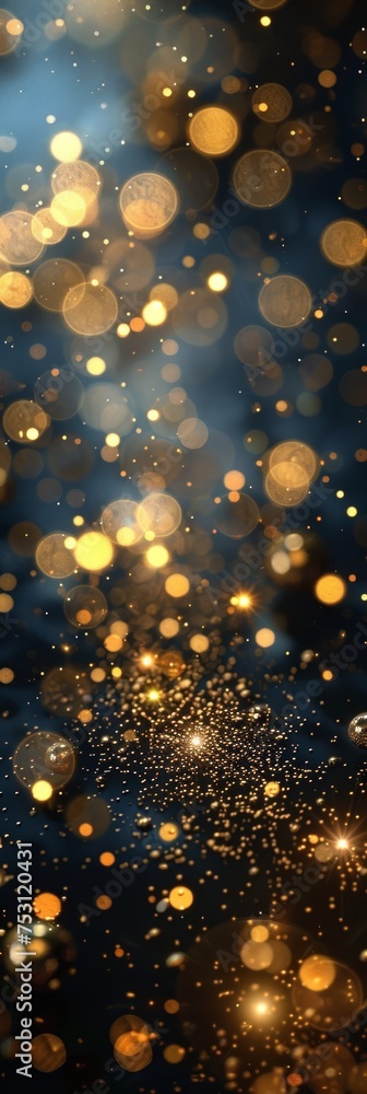 Golden Sparkles and Blurred Lights on Black Background Generative AI