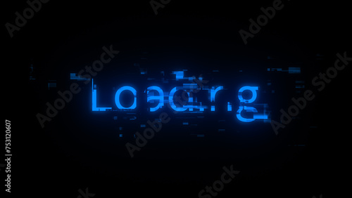 3D rendering loading text with screen effects of technological glitches