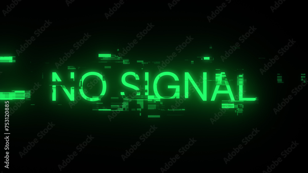 3D rendering no signal text with screen effects of technological glitches 3D rendering no signal text with screen effects of technological glitches