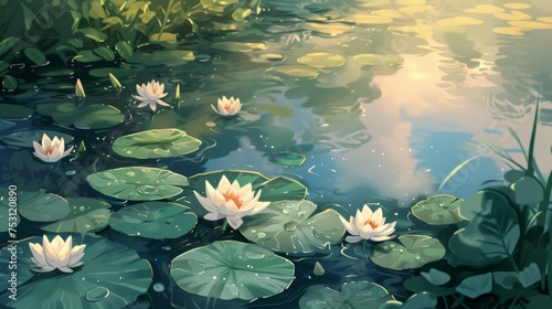 Water Lilies in a Pond