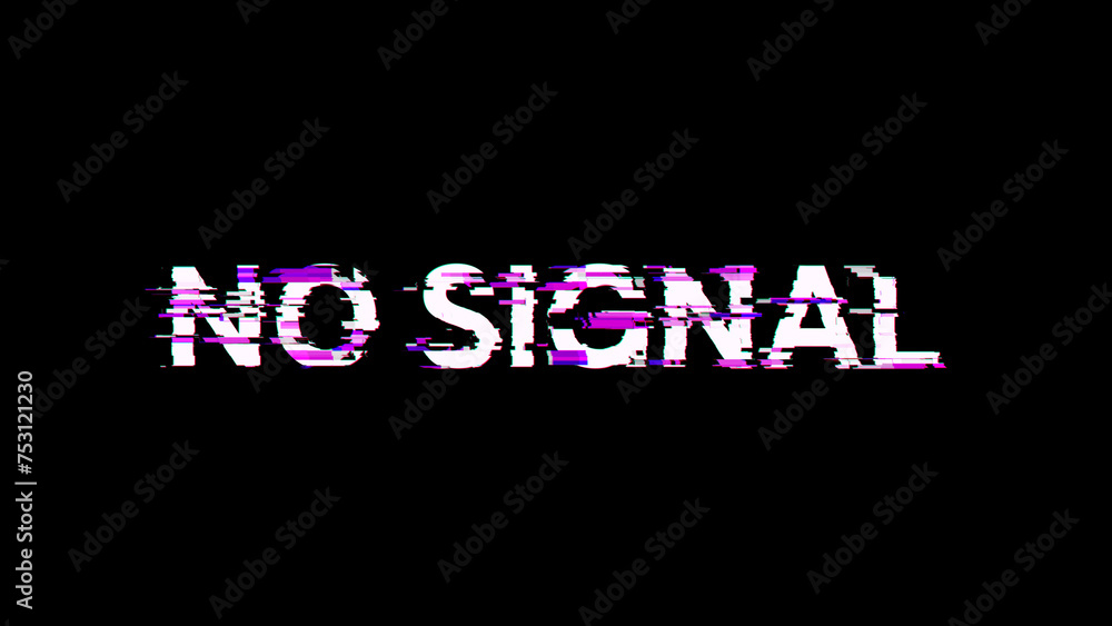3D rendering no signal text with screen effects of technological glitches 3D rendering no signal text with screen effects of technological glitches