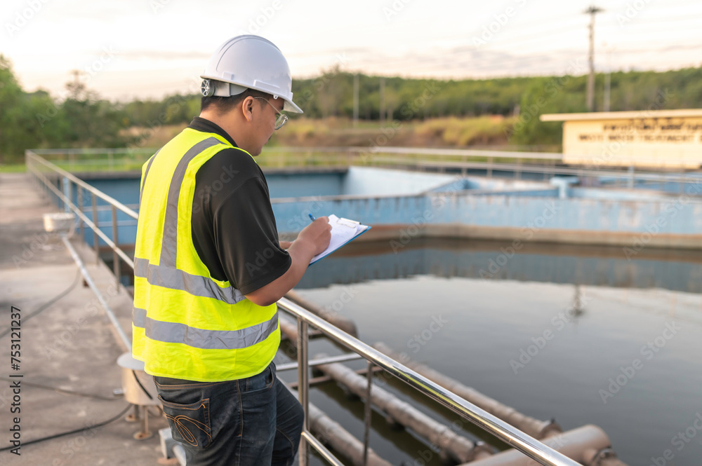 Environmental engineers work at wastewater treatment plants,Water supply engineering working at Water recycling plant for reuse Environmental engineers work at wastewater treatment plants,Water supply engineering working at Water recycling plant for reuse