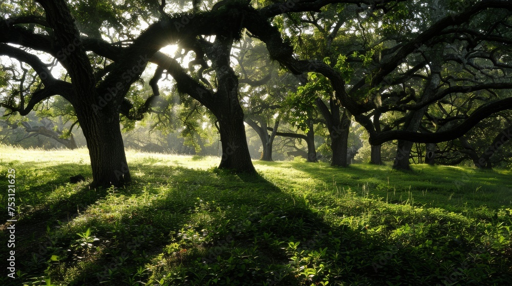 Sunlight Filtering Through the Oak Trees