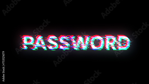 3D rendering password text with screen effects of technological glitches