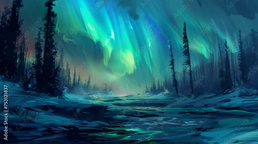 Aurora Borealis Illuminating the Night Sky