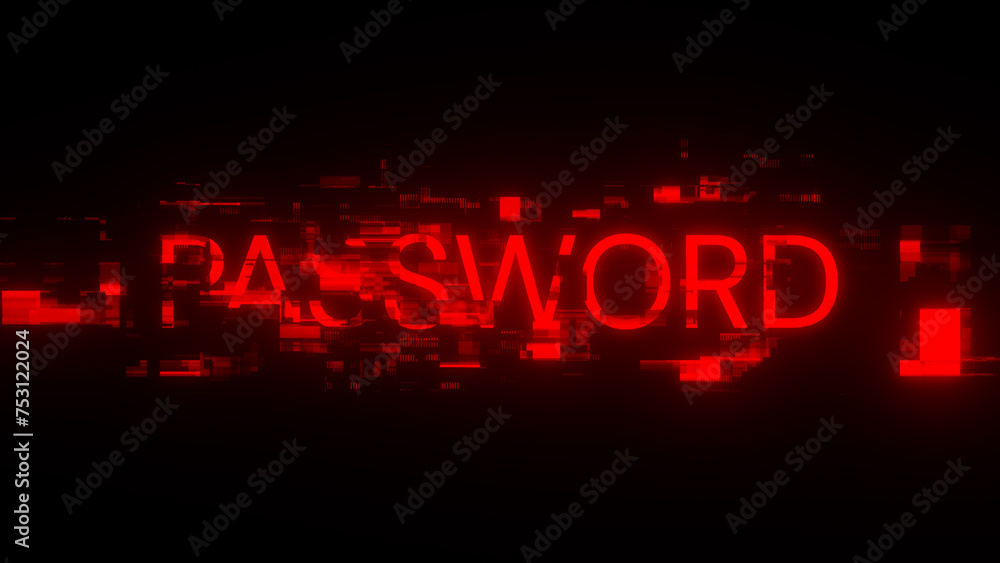 3D rendering password text with screen effects of technological glitches 3D rendering password text with screen effects of technological glitches