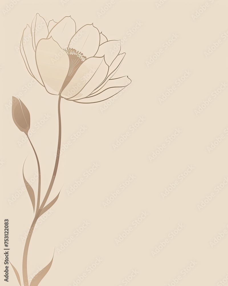 A stylized illustration of a large, blooming flower with beige and brown tones, suitable for use in minimalist designs or as a serene wallpaper.