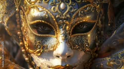 Intricate Golden Venetian Mask - Detailed Artwork