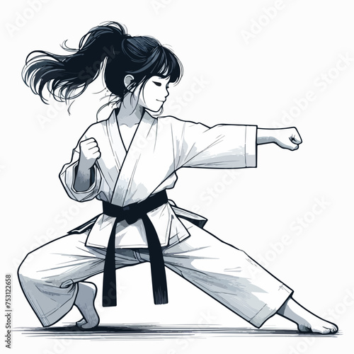 watercolor illustration of woman in kimono training karate and taekwondo