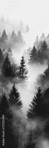 Misty Morning Panorama in the Forest Generative AI