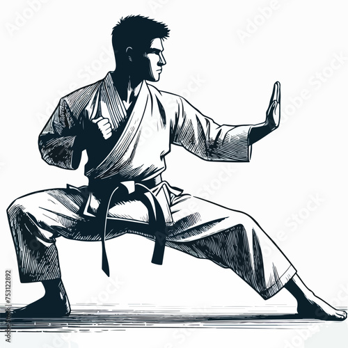 watercolor illustration of man in kimono training karate and taekwondo