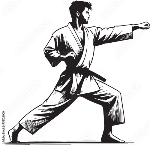 watercolor illustration of man in kimono training karate and taekwondo