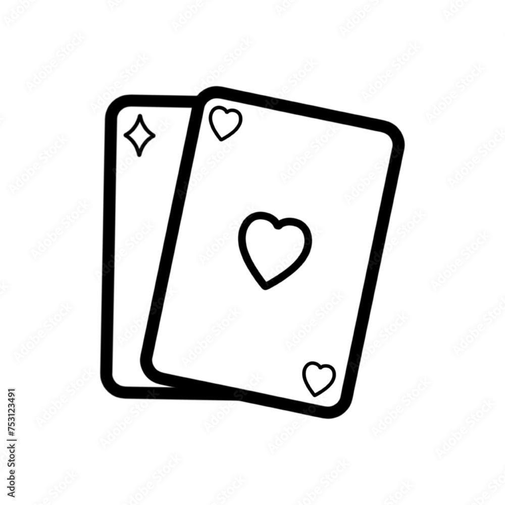 Pair of playing cards icon. Vector minimal poker or blackjack symbol or logo element in thin line style Pair of playing cards icon. Vector minimal poker or blackjack symbol or logo element in thin line style