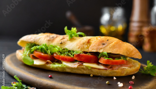 Delicious Italian panini sandwich. Tasty fast food.