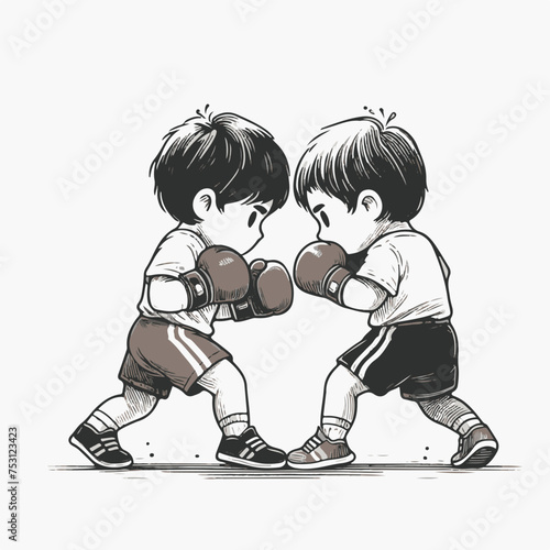 Two children boxing 