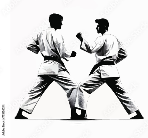 silhouette of a karate sparring 