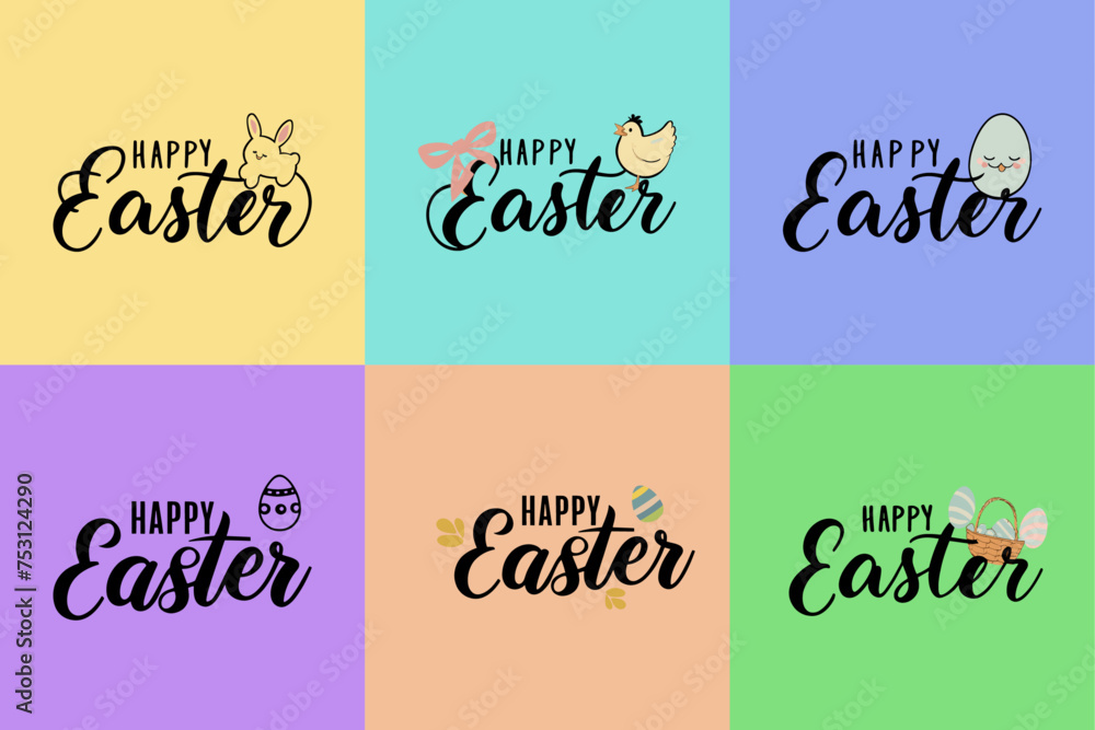 Happy Easter Lettering Text Quotes Collection, Typography, Calligraphy Slogans, and Easter Bunny with Easter Egg. Generative Ai
