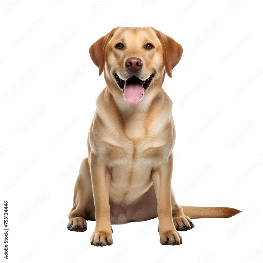 Full body photo of a happy Labrador Retriever dog sitting, Isolated on Transparent Background, PNG Full body photo of a happy Labrador Retriever dog sitting, Isolated on Transparent Background, PNG